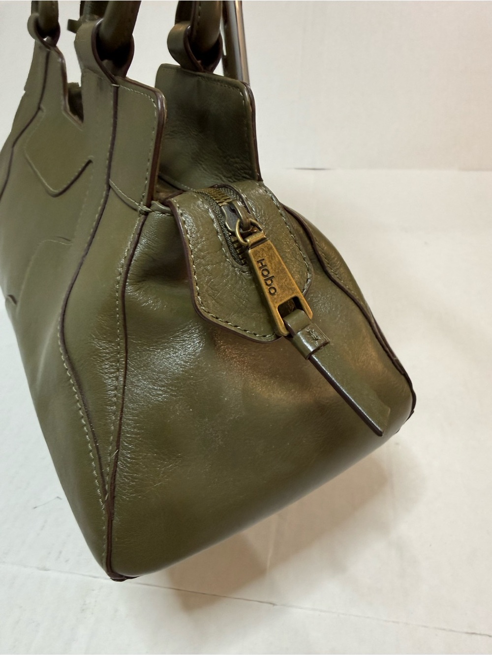 Vintage Hobo International Olive Green Leather Bag Structured Satchel Purse - Picture 8 of 16